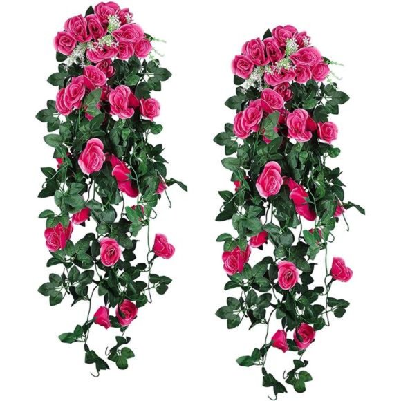 2PCS Artificial Hanging Flowers 3.3Ft Artificial Rose Vine Hanging Plants - Picture 1 of 6